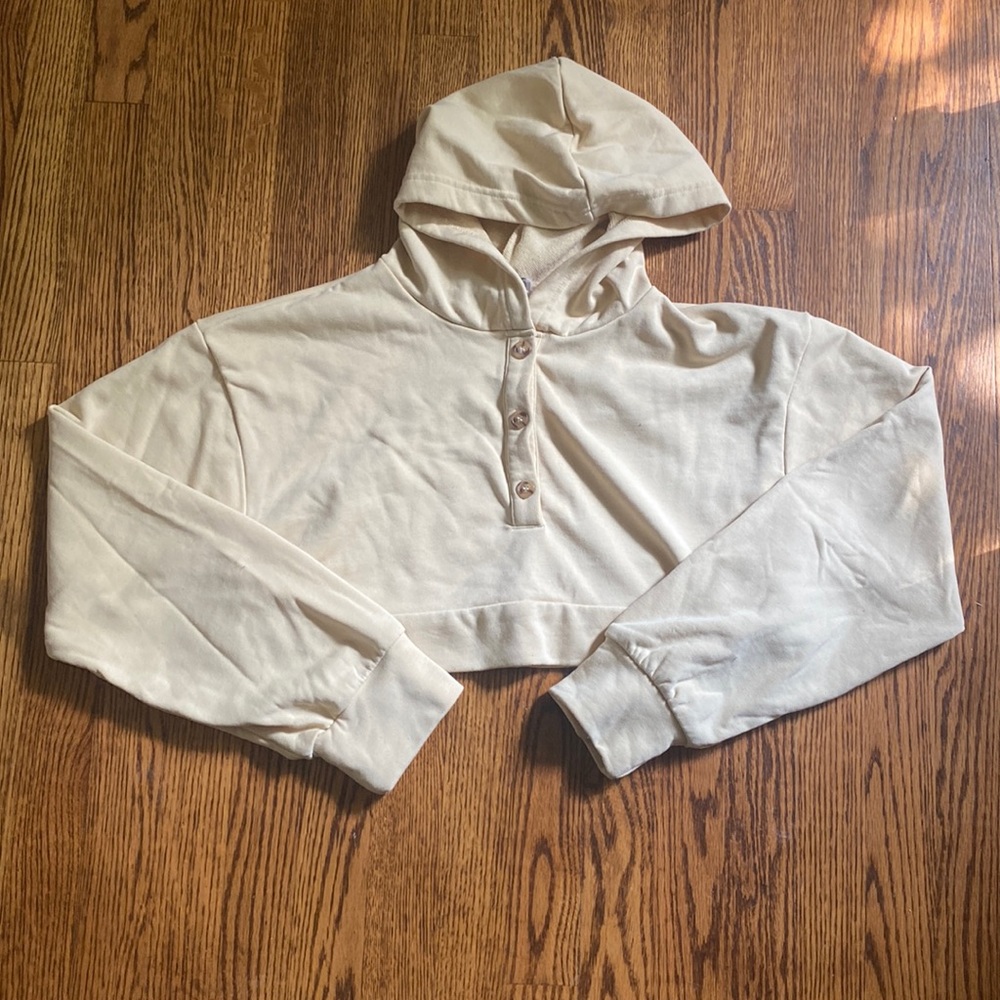 Crop Henley Hoodie in Beige